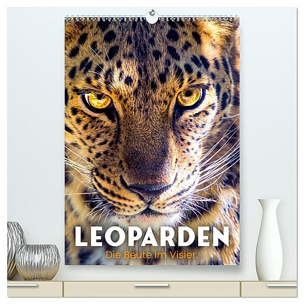 Leoparden - Die Beute im Visier. (hochwertiger Premium Wandkalender 2024 DIN A2 hoch), Kunstdruck in Hochglanz, Happy Monkey