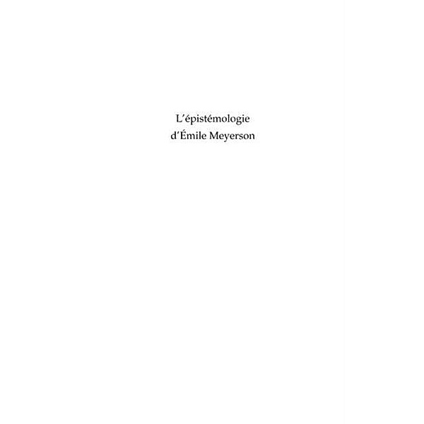L'epistemologie d'emile meyerson - eleme / Hors-collection, Jacques Chatue
