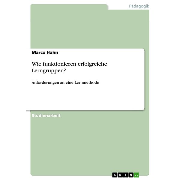 Lerngruppen als Lernmethode / Anforderungen an erfolgreiche Lerngruppen, Marco Hahn