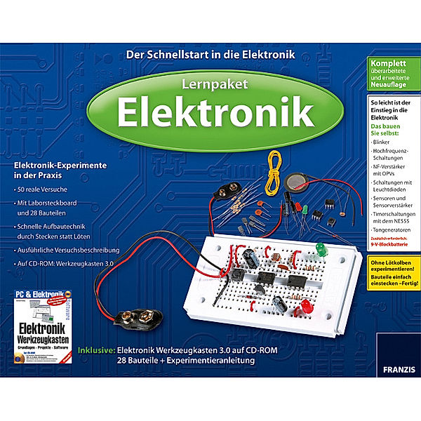 Lernpaket Elektronik, CD-ROM, Laborsteckboard, 28 Bauteile u. Handbuch, Burkhard Kainka