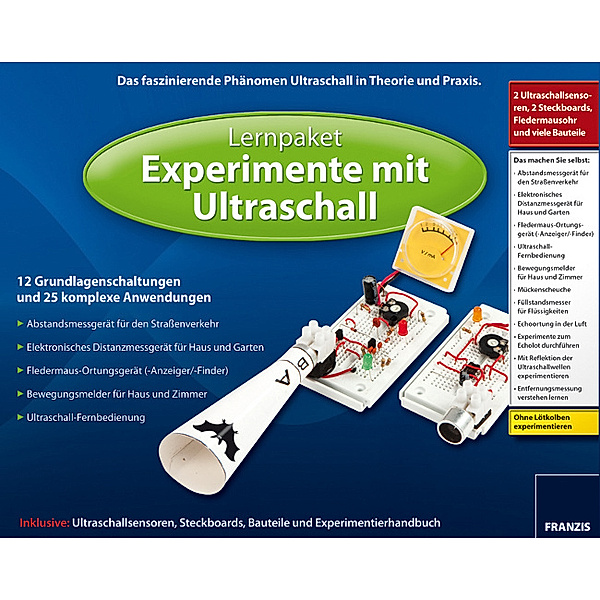 Lernpaket Experimente mit Ultraschall, 2 Ukltraschallsensoren + 2 Steckboards + Bauteile + Experimentierhandbuch, Ulrich E. Stempel