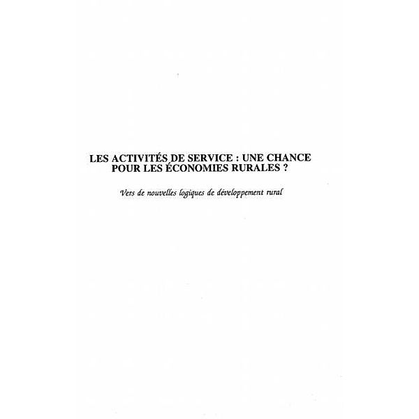 LES ACTIVITES DE SERVICE : UNE CHANCE POUR LES ECONOMIES RURALES ? / Hors-collection, Anne Leroy