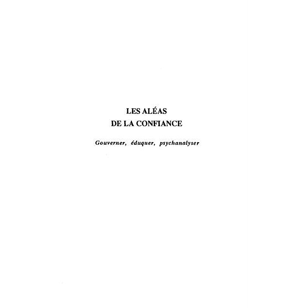 Les Aleas de la Confiance / Hors-collection, TYAR ADAM FRANCK