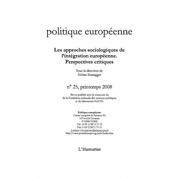 Les approches sociologiques de l'integration europeenne - pe / Hors-collection, Jacob Cohen