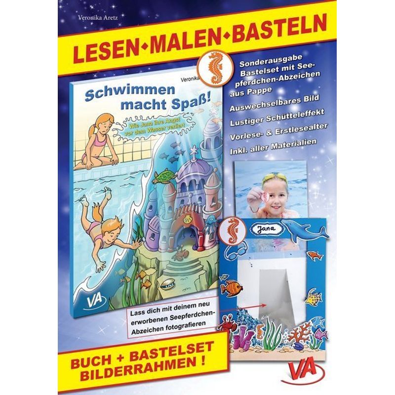 Image of Lesen-Malen-Basteln: Buch "Wie Jana Ihre Angst Vor Dem Wasser Verliert" & Bastelset "Bilderrahmen Seepferdchen", M. 1 Buch, M. 3 Buch, M. 1 Buch, 2 Te