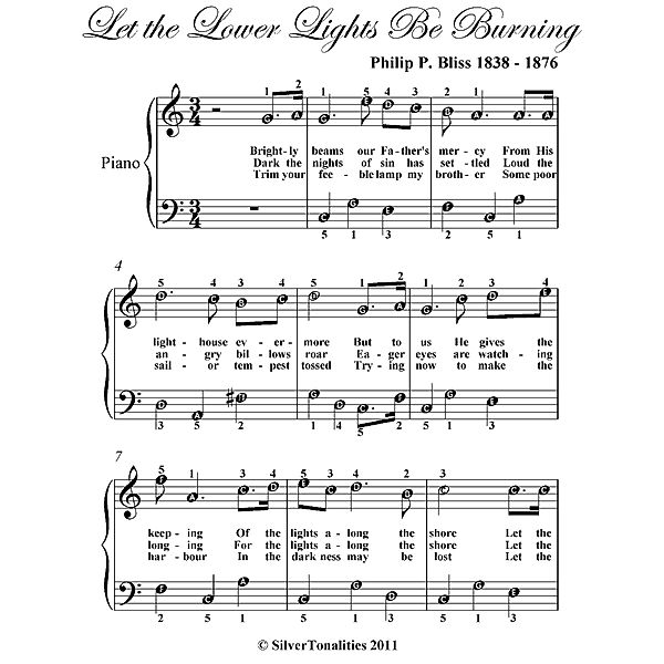 Let the Lower Lights Be Burning Easy Piano Sheet Music, Philip Bliss