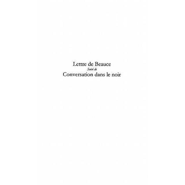 Lettre de beauce suivi de conversation d / Hors-collection, Auricoste Marianne