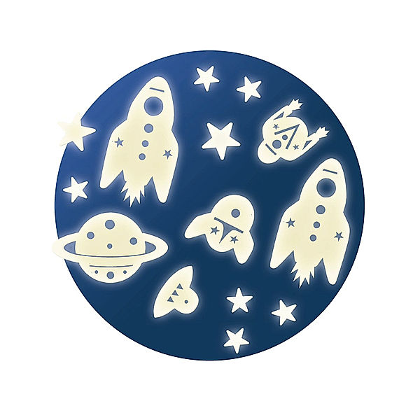 Djeco Leuchtende Wandsticker SPACE MISSION 62-teilig in weiss