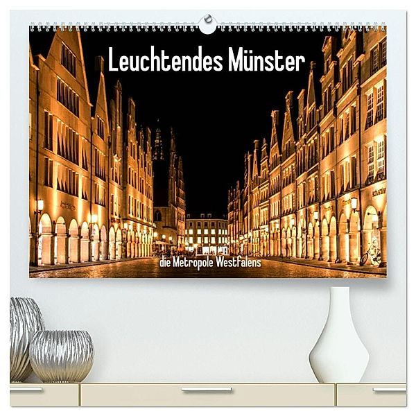 Leuchtendes Münster 2024 - die Metropole Westfalens (hochwertiger Premium Wandkalender 2024 DIN A2 quer), Kunstdruck in Hochglanz, Matthias Budde