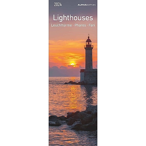 Leuchttürme 2024 - Lesezeichenkalender 5,5x16,5 cm - Lighthouses - Lesehilfe - Alpha Edition