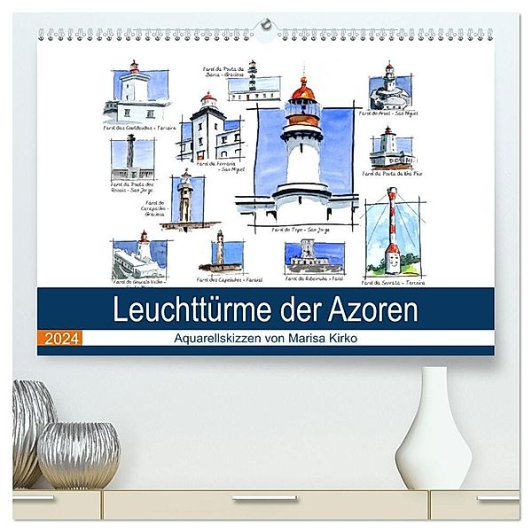 Leuchttürme der Azoren (hochwertiger Premium Wandkalender 2024 DIN A2 quer), Kunstdruck in Hochglanz, Marisa Kirko