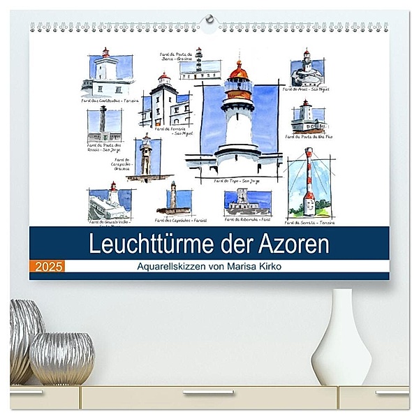 Leuchttürme der Azoren (hochwertiger Premium Wandkalender 2025 DIN A2 quer), Kunstdruck in Hochglanz, Calvendo, Marisa Kirko