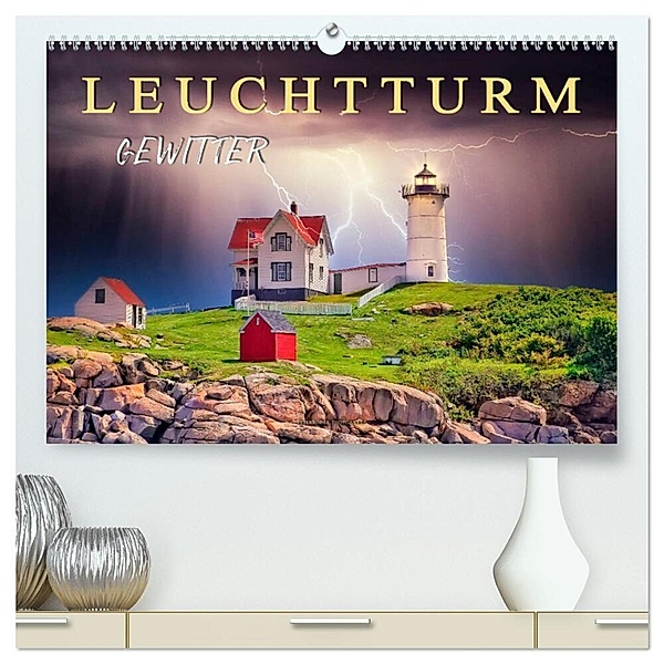Leuchtturm Gewitter (hochwertiger Premium Wandkalender 2025 DIN A2 quer), Kunstdruck in Hochglanz, Calvendo, Peter Roder
