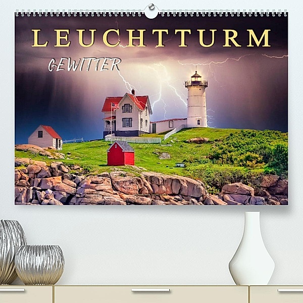 Leuchtturm Gewitter (Premium, hochwertiger DIN A2 Wandkalender 2023, Kunstdruck in Hochglanz), Peter Roder