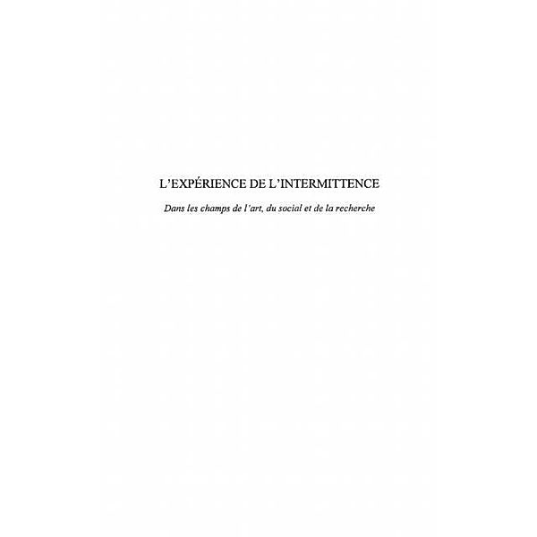 L'experience de l'intermittence / Hors-collection, Nicolas-Le Strat Pascal