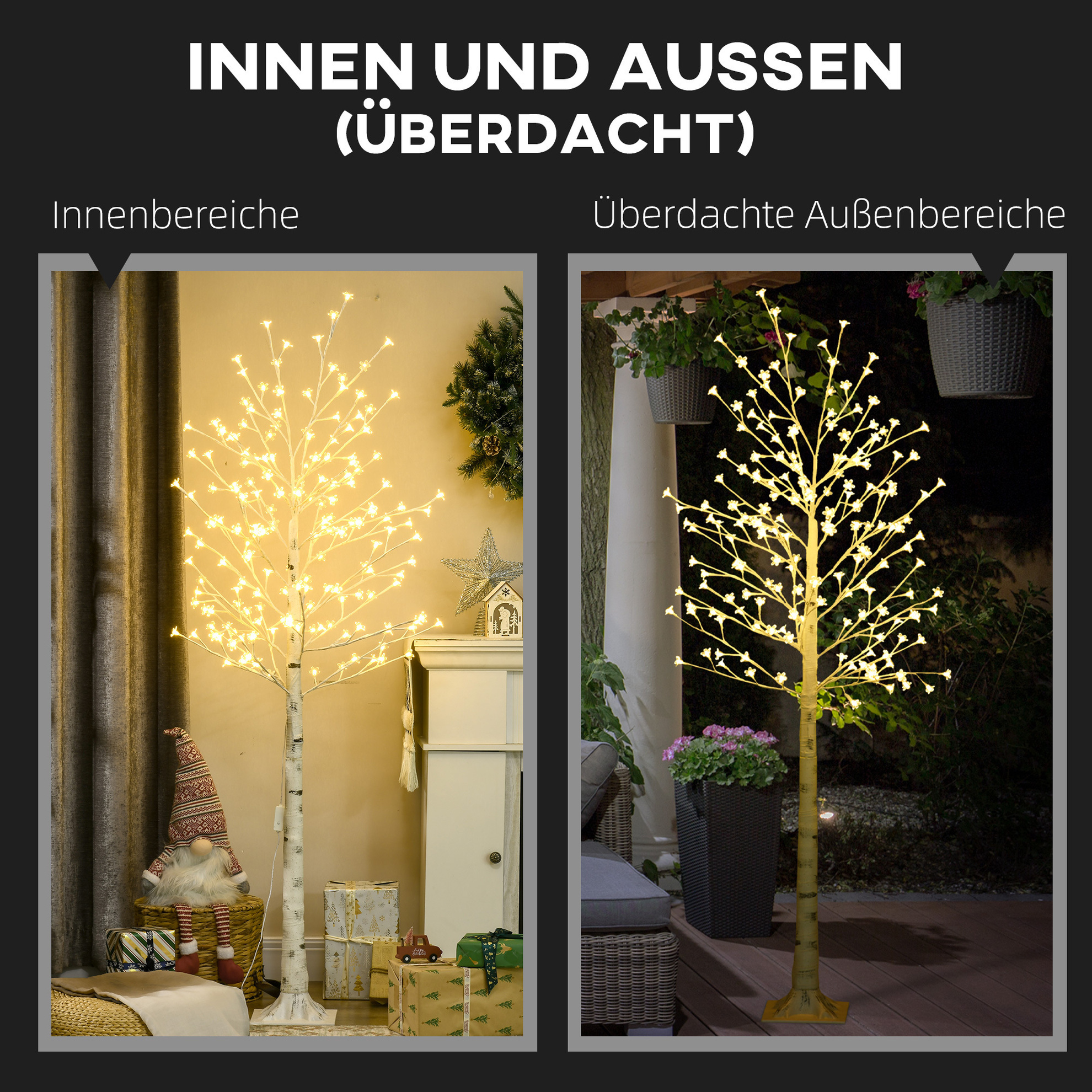 Lichterbaum im Birkendesign mit 180 LED-Lichter weiß (Farbe: weiß)
