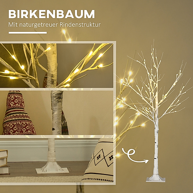 Lichterbaum im Birkendesign mit 180 LED-Lichter weiß Farbe: weiß