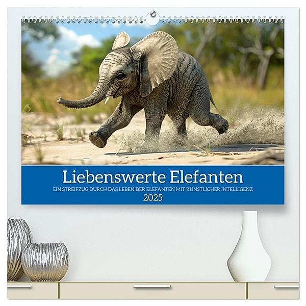 Liebenswerte Elefanten (hochwertiger Premium Wandkalender 2025 DIN A2 quer), Kunstdruck in Hochglanz, Calvendo, Kerstin Waurick