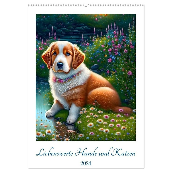 Liebenswerte Hunde und Katzen (Wandkalender 2024 DIN A2 hoch), CALVENDO Monatskalender, Angelika Beuck