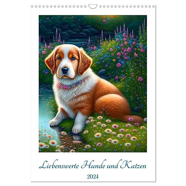 Liebenswerte Hunde und Katzen (Wandkalender 2024 DIN A3 hoch), CALVENDO Monatskalender, Angelika Beuck