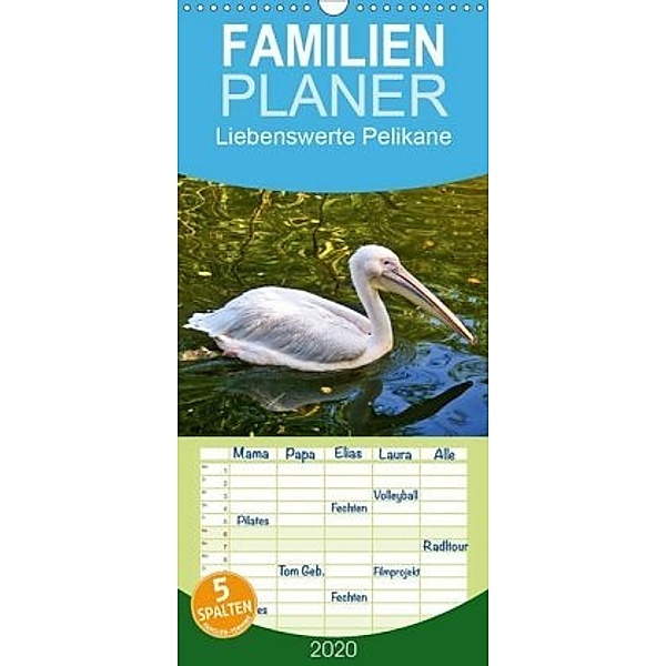 Liebenswerte Pelikane - Familienplaner hoch (Wandkalender 2020 , 21 cm x 45 cm, hoch)