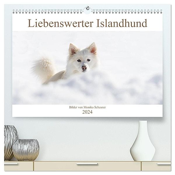 Liebenswerter Islandhund (hochwertiger Premium Wandkalender 2024 DIN A2 quer), Kunstdruck in Hochglanz, Monika Scheurer