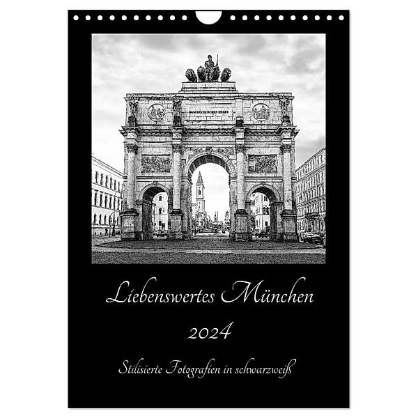 Liebenswertes München - Stilisierte Fotografien in schwarzweiß (Wandkalender 2024 DIN A4 hoch), CALVENDO Monatskalender, SusaZoom