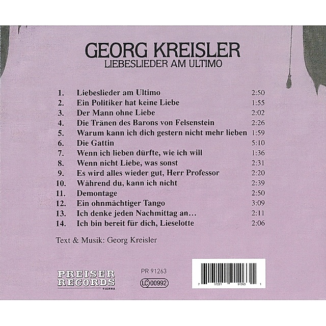 Liebeslieder Am Ultimo CD von Georg Kreisler bei