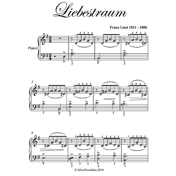Liebestraum Elementary Piano Sheet Music, Franz Liszt