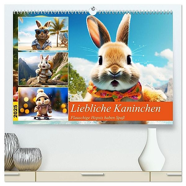 Liebliche Kaninchen. Flauschige Hopsis haben Spaß (hochwertiger Premium Wandkalender 2025 DIN A2 quer), Kunstdruck in Hochglanz, Calvendo, Rose Hurley