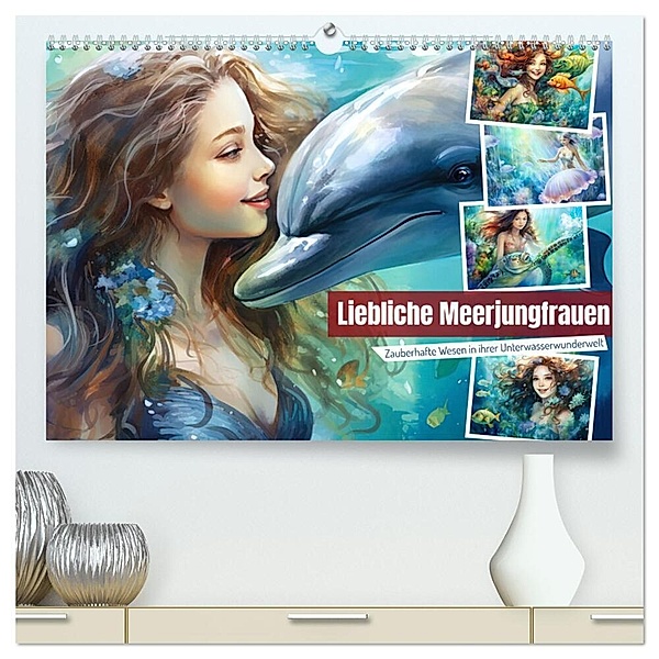 Liebliche Meerjungfrauen (hochwertiger Premium Wandkalender 2024 DIN A2 quer), Kunstdruck in Hochglanz, Sabine Löwer