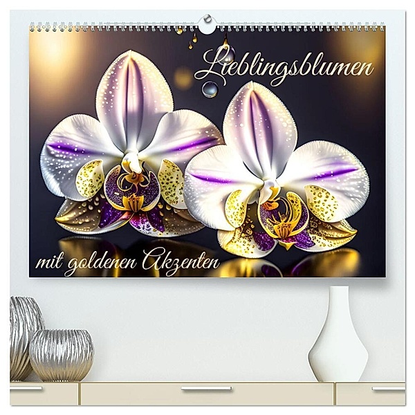 Lieblingsblumen mit goldenen Akzenten (hochwertiger Premium Wandkalender 2024 DIN A2 quer), Kunstdruck in Hochglanz, Marion Bönner