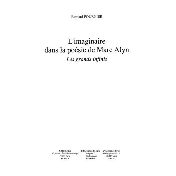L'imaginaire dans la poesie deMarc Alyn / Hors-collection, Fournier Bernard