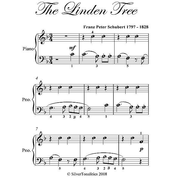 Linden Tree Easy Piano Sheet Music, Franz Peter Schubert