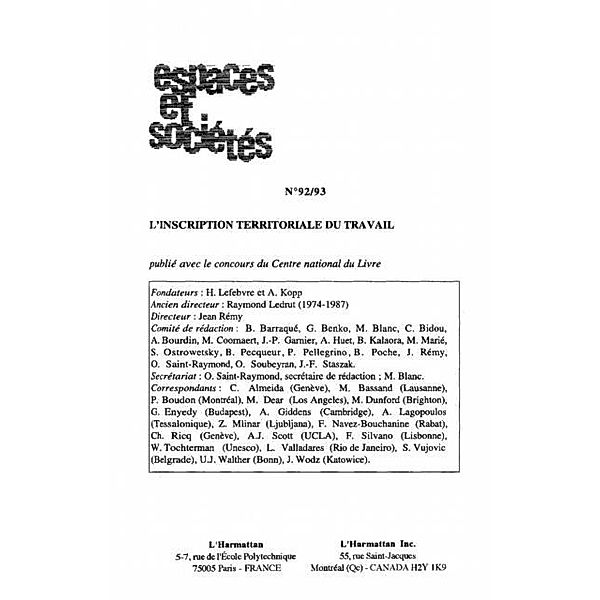 L'INSCRIPTION TERRITORIALE DU TRAVAIL (n(deg) 92-93) / Hors-collection, Collectif