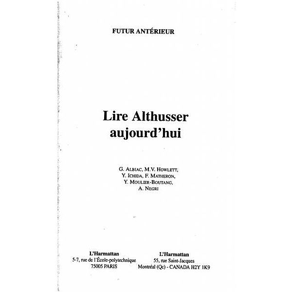 Lire Althusser aujourd'hui / Hors-collection, Collectif