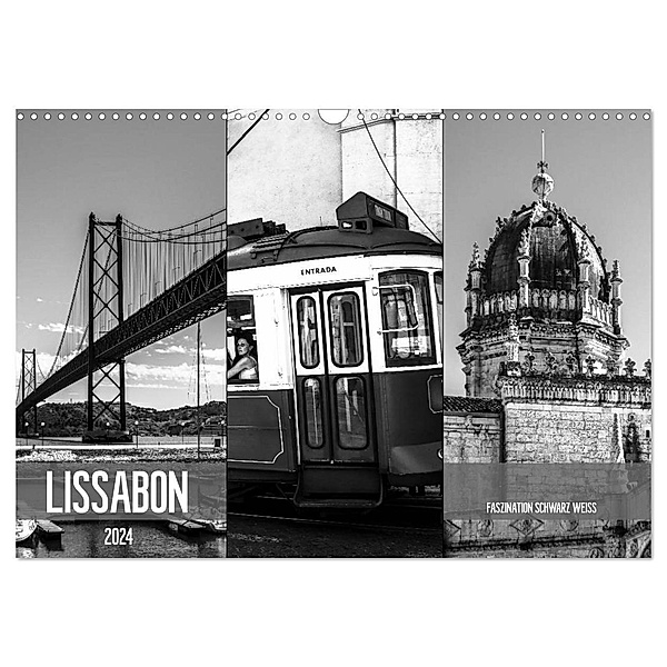 Lissabon Faszination Schwarz Weiss (Wandkalender 2024 DIN A3 quer), CALVENDO Monatskalender, Dirk Meutzner