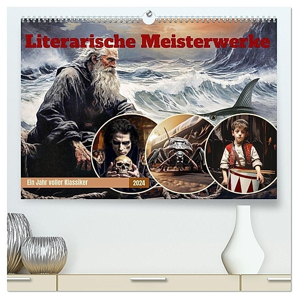 Literarische Meisterwerke (hochwertiger Premium Wandkalender 2024 DIN A2 quer), Kunstdruck in Hochglanz, DigitalDreamweaver - Simone Hug