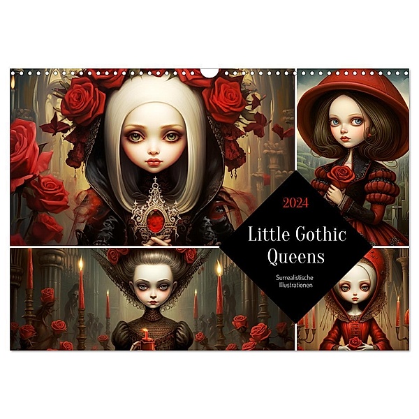 Little Gothic Queens. Surrealistische Illustrationen (Wandkalender 2024 DIN A3 quer), CALVENDO Monatskalender, Rose Hurley