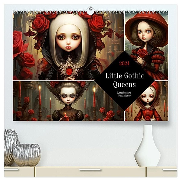 Little Gothic Queens. Surrealistische Illustrationen (hochwertiger Premium Wandkalender 2024 DIN A2 quer), Kunstdruck in Hochglanz, Rose Hurley