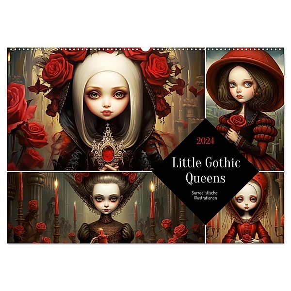 Little Gothic Queens. Surrealistische Illustrationen (Wandkalender 2024 DIN A2 quer), CALVENDO Monatskalender, Rose Hurley