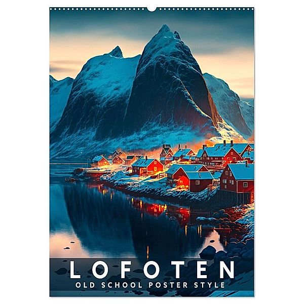 Lofoten - Old School Poster Style (Wandkalender 2024 DIN A2 hoch), CALVENDO Monatskalender, Val Thoermer