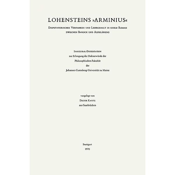 Lohensteins Arminius, Dieter Kafitz