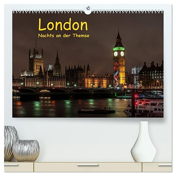 London - Nachts an der Themse (hochwertiger Premium Wandkalender 2024 DIN A2 quer), Kunstdruck in Hochglanz, Britta Berkenkamp