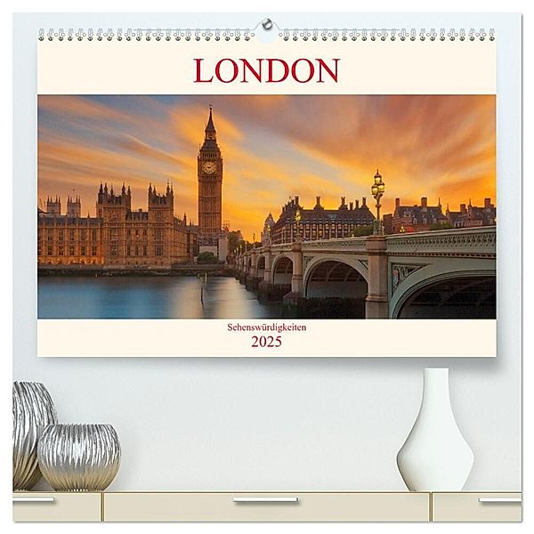 London Sehenswürdigkeiten (hochwertiger Premium Wandkalender 2025 DIN A2 quer), Kunstdruck in Hochglanz, Calvendo, Bernhard Sitzwohl/ Delfinophotography