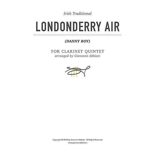 Londonderry Air (Danny Boy) (Irish Traditional) for Clarinet Quintet, Giovanni Abbiati