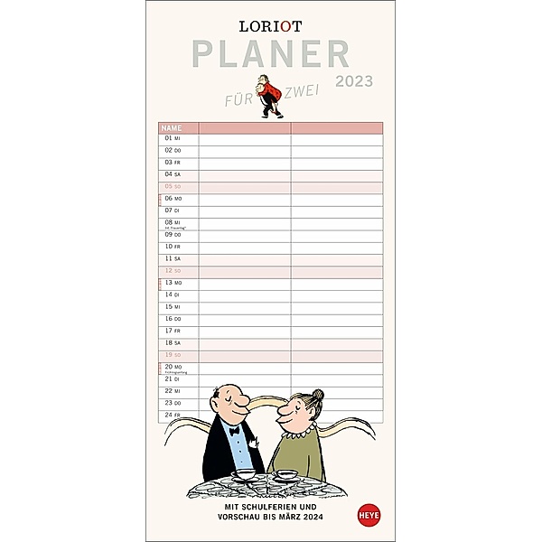 Loriot Planer für zwei 2023. Humorvoller Partnerkalender mit 2 Spalten und viel Platz für Eintragungen. Wandkalender Pla, Loriot