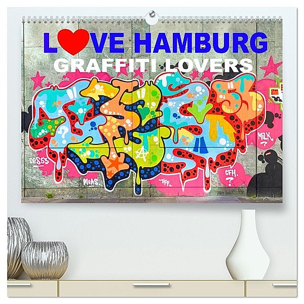 LOVE HAMBURG - GRAFFITI LOVERS (hochwertiger Premium Wandkalender 2025 DIN A2 quer), Kunstdruck in Hochglanz, Calvendo, steckandose