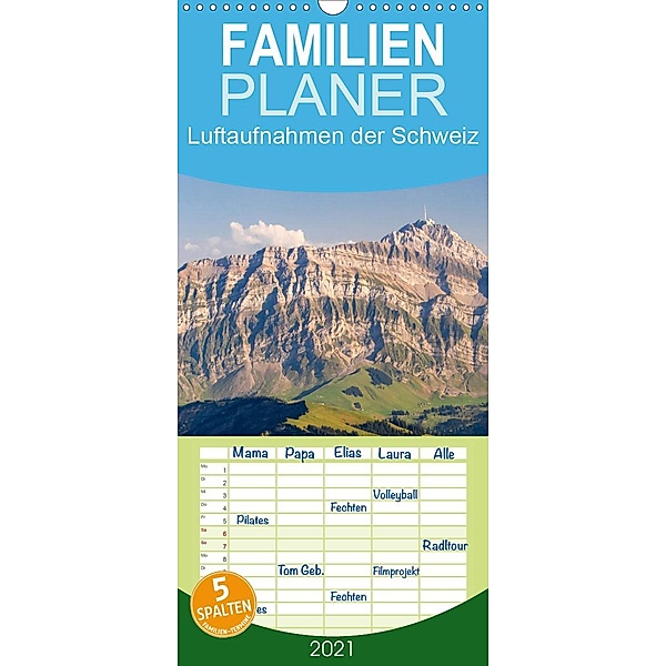 Luftaufnahmen der Schweiz - Familienplaner hoch (Wandkalender 2021 , 21 cm x 45 cm, hoch), Tis Meyer