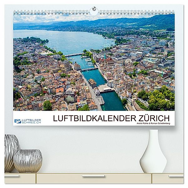 Luftbildkalender Zürich (hochwertiger Premium Wandkalender 2024 DIN A2 quer), Kunstdruck in Hochglanz, Calvendo, Luftbilderschweiz.ch